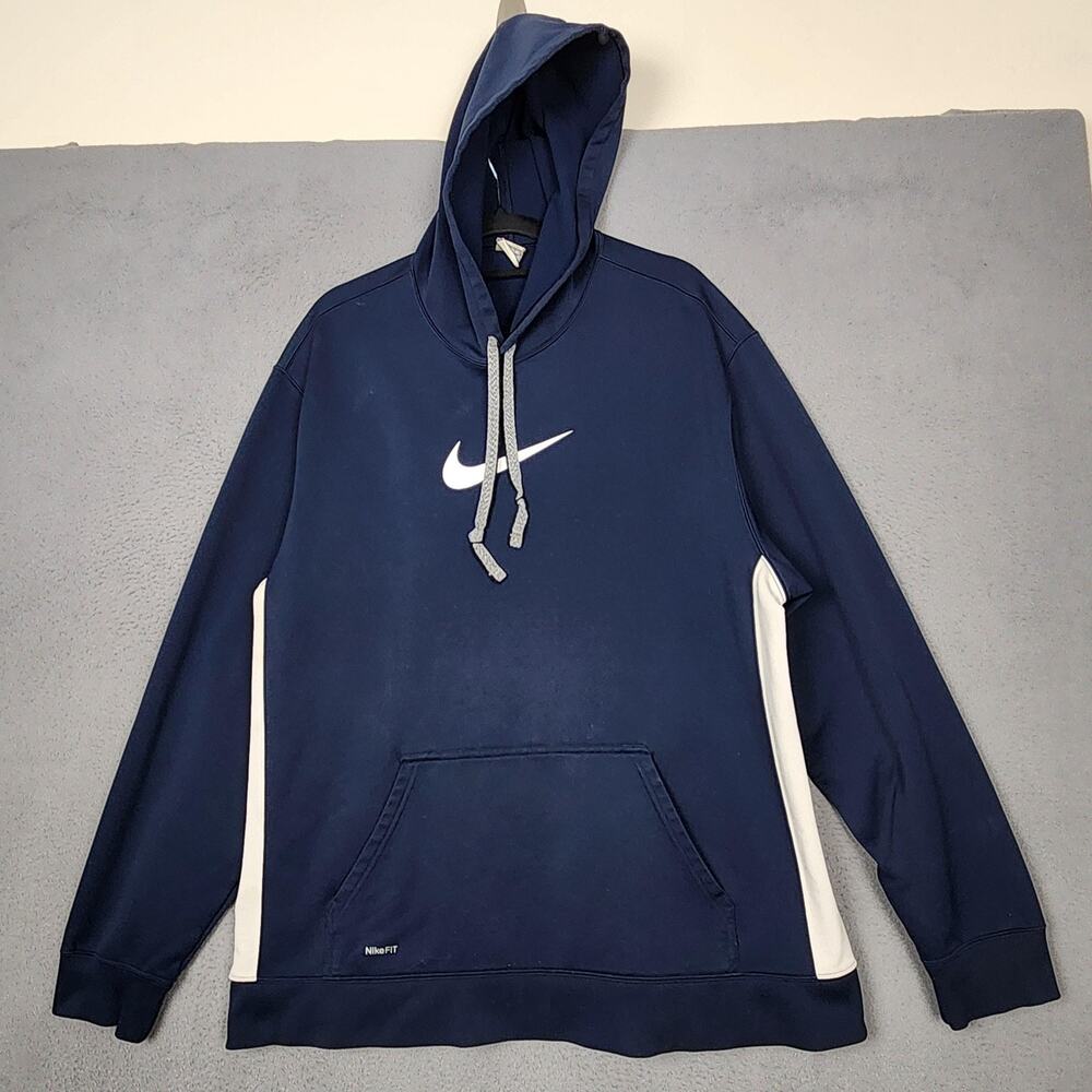 Nike FIT Therma Hoodie Mens 2XL Blue Pullover Swoosh Kangaroo Pocket 274733-451